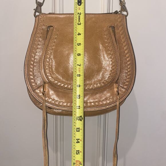 REBECCA MINKOFF Whipstitch Leather Saddle Crossbody Shoulder Bag Flap Brown Tan - Picture 14 of 16